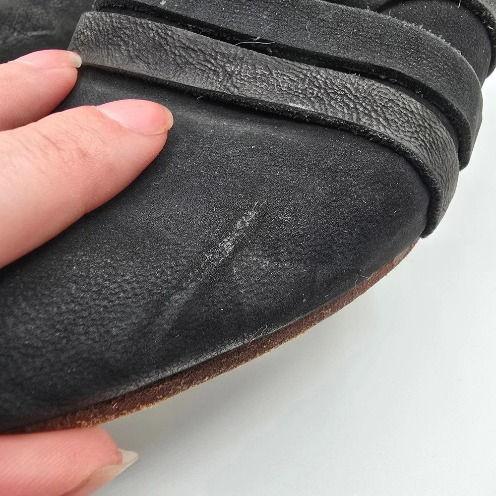 Free People Byron Mules Black Suede Leather Strappy Clog Heels‎ Size 38